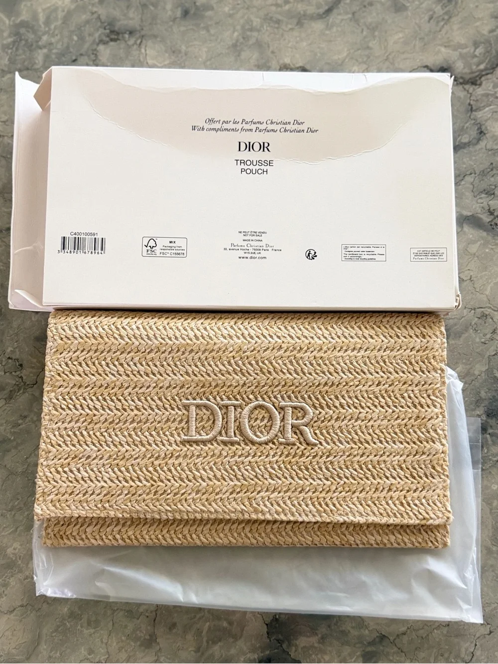 DIOR Natural Raffia Foldover Clutch - Beige